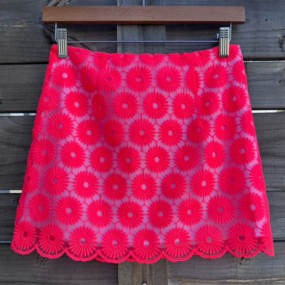 Lilly Pulitzer Hot Pink Floral Eyelet Mini Skirt